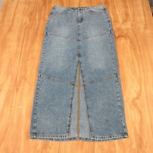 WILD FABLE Mid-Rise Chevron Denim Maxi Skirt Sz 10 Blue Jean Long Skirt Slit NEW